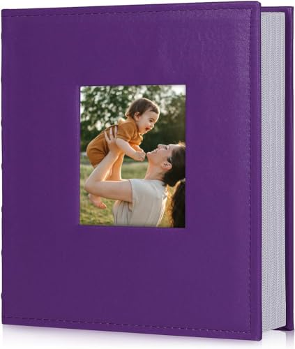 RECUTMS Fotobuch 15.2 x 10.2 cm großes Fotoalbum für 200 Fotos, weiße Papierseiten, kleine Fotoalben, personalisierte Geschenke für Freund, Premium-Ledereinband, Familie, Kinder, Urlaubsalben (lila) von RECUTMS