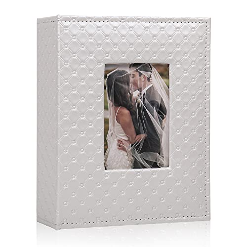 RECUTMS Mini-Fotoalbum mit 200 Taschen, 10,2 x 15,2 cm, Kunstleder-Einband, Hochzeitsalbum, Familienalbum, Baby, Jahrestag, Abschlussfeier, Reisealbum, personalisiertes Cover, Fotobuch (weiß) von RECUTMS