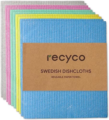 RECYCO 10 Stück Schweden Geschirrtücher 17.1x19cm, Wiederverwendbar Waschbar Spültuch/Schwammtücher/Spüllappen/Küchenlappen/Abwaschlappen/Waschlappen, Bunt von RECYCO