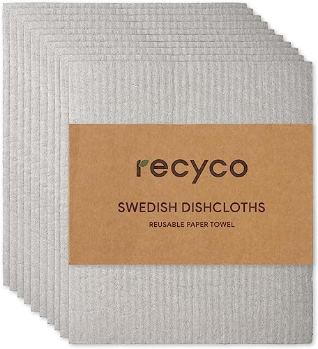 RECYCO 10 Stück Schweden Geschirrtücher 17.1x19cm, Wiederverwendbar Waschbar Spültuch/Schwammtücher/Spüllappen/Abwaschlappen/Waschlappen, Grau von RECYCO