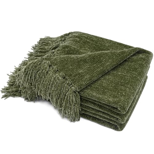 RECYCO Weihnachten Wohn und Kuscheldecke Chenille 127x152, Kleine Weihnachten Decke Sofadecke Couchdecke Wohndecke Dunkelgrün Flauschig Weich für Sofa Couch Stuhl, Grün von RECYCO