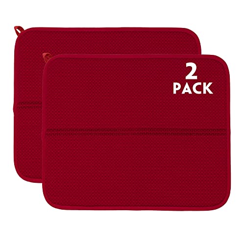 RECYCO Mikrofaser Abtropfmatte für Küche 44x36cm, 2 Stück, Spüle und Geschirr Trockenmatte Geschirrunterlage (rot) von RECYCO