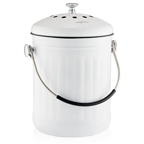 RED FACTOR Premium Kompostbehälter Küche Aus Edelstahl Geruchlos - Bio Mülleimer - Inklusive Kostenlosen Aktivkohlefiltern (Weiß, 5 Liter) von RED FACTOR