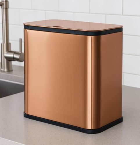 RedFactor Edelstahl Hängender Biomülleimer mit Filterdeckel – 5L Geruchsdichter Kompostbehälter für Küchenunterschrank, Arbeitsplatte oder Spülschrank (Kupfer) von RED FACTOR