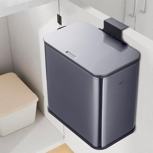 RedFactor Edelstahl Hängender Biomülleimer mit Filterdeckel – 5L Geruchsdichter Kompostbehälter für Küchenunterschrank, Arbeitsplatte oder Spülschrank (Metallic Grau) von RED FACTOR