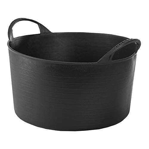 RED HOG Gartenkorb Kunststoff 14L Flexi Bag Wäschekorb Rund Behälter für Haus, Garten, Gebäude, Superstark, Mehrzweck, Verstärkungsrippen, Rissbeständig, Griffe Haltbarkeit: 120 kg, Schwarz von RED HOG