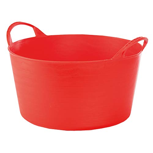 RED HOG Gartenkorb Kunststoff 14L Griffe Haltbarkeit: 120 kg Flexi Bag Wäschekorb Rund Behälter für Haus, Garten, Gebäude, Superstark, Mehrzweck, Verstärkungsrippen, Rissbeständig, Rot von RED HOG