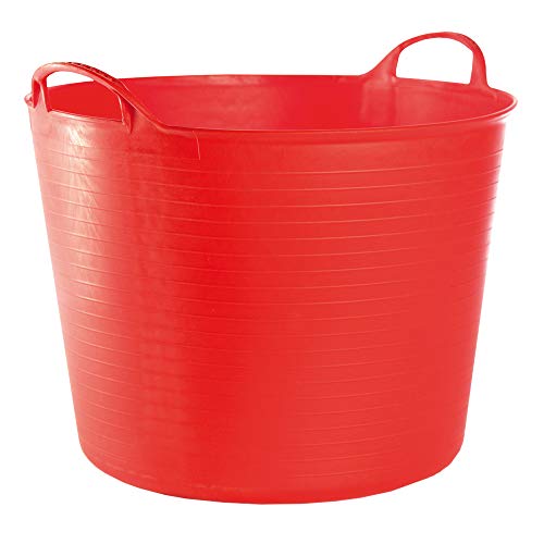 RED HOG Gartenkorb Kunststoff 42L Griffe Haltbarkeit: 120 kg Flexi Bag Wäschekorb Rund Behälter für Haus, Garten, Gebäude, Superstark, Mehrzweck, Verstärkungsrippen, Rissbeständig, Rot von RED HOG