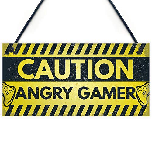 RED OCEAN Caution Angry Gamer Hängendes Türschild Gamer Geschenke Gamer Zubehör Gamer Wandkunst Mann Höhle Dekor von RED OCEAN