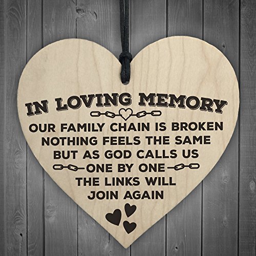 RED OCEAN Holzschild in Herzform, Aufschrift "In Loving Memory Of Family" von RED OCEAN