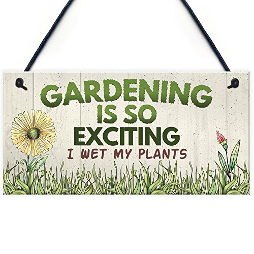 RED OCEAN Lustiges Schild zum Aufhängen mit Aufschrift "Gardening So Exciting", Freundschaftsgeschenk, Gartenschild von RED OCEAN