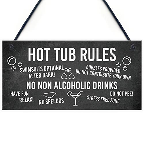 RED OCEAN Lustiges Schild mit Aufschrift "Hot Tub Rules", perfektes Whirlpool-Zubehör, Gartenschild, Geschenk für Zuhause von RED OCEAN