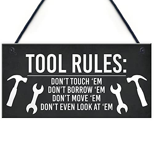 RED OCEAN Schild "Tool Rules" für Herren, Höhle und Schuppen, Garage, lustiges Geschenk für Männer, Vater, Großvater von RED OCEAN