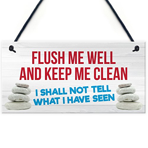 RED OCEAN Toiletten-Schild mit Aufschrift "Flush Me Well", lustig, zum Aufhängen an der Tür, als Geschenk für das Badezimmer von RED OCEAN