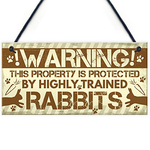 RED OCEAN Türschild mit Aufschrift "Beware Of The Rabbit", Hase, Hängeschild, lustiges Geschenk für Haustiere von RED OCEAN