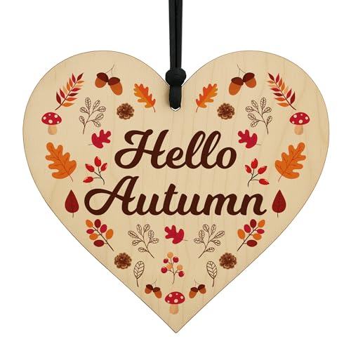 Red Ocean Hallo Herbstschild Hausdekoration Herbstliches Holzherz Hängeschild Dekorationen für Thanksgiving Herbst Heimdekoration von RED OCEAN