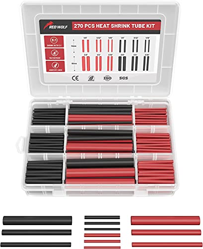 RED WOLF Schrumpfschlauch Set mit Kleber 3:1 Schrumpfverhältnis Doppelwandiger Wärmeschrumpfschlauch Wasserdicht Heat Shrink Tube Rot & Schwarz 270 Stück von RED WOLF
