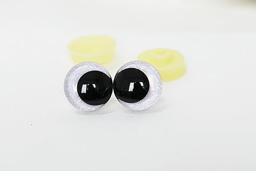 REDAEL 10 Stück Augen 12 mm 14 16 18 20 25 30 mm 3D-Cartoon-Glitzer-Spielzeug-Sicherheitsaugen Puppenaugen Augen mit Harter Unterlegscheibe – weiß – 20 mm von REDAEL