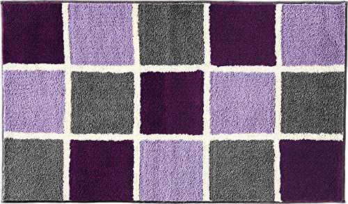 REDBEST Badematte, Badteppich, Badvorleger karo Los Angeles - rutschhemmend, Flauschiger Flor, pflegeleicht, für Fußbodenheizung geeignet - aubergine Größe 70x120 cm von REDBEST