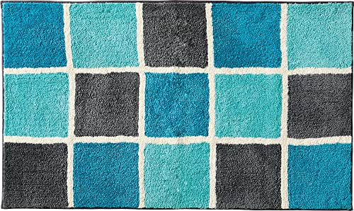 REDBEST Badematte, Badteppich, Badvorleger karo Los Angeles - rutschhemmend, Flauschiger Flor, pflegeleicht, für Fußbodenheizung geeignet - türkis Größe 80x140 cm von REDBEST
