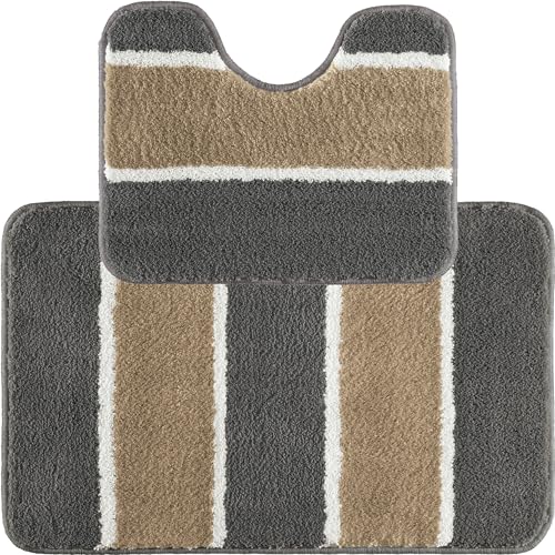 REDBEST Badematte + WC-Umrandung Set 2-TLG. anthrazit/beige Größe 50x80 cm + 40x50 cm von REDBEST
