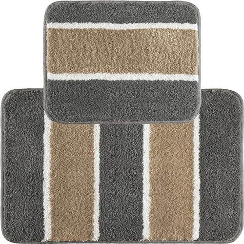 REDBEST Badematte + WC-Vorlage Set 2-TLG. anthrazit/beige Größe 50x80 cm + 40x50 cm von REDBEST