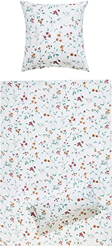 REDBEST Bettwäsche, Bettgarnitur, Kissenbezug Seersucker Blumen - schnell trocknend, bügelfrei, mit Reißverschluss - Mauve-grün-weiß Größe 135x200 cm (40x80 cm) von REDBEST