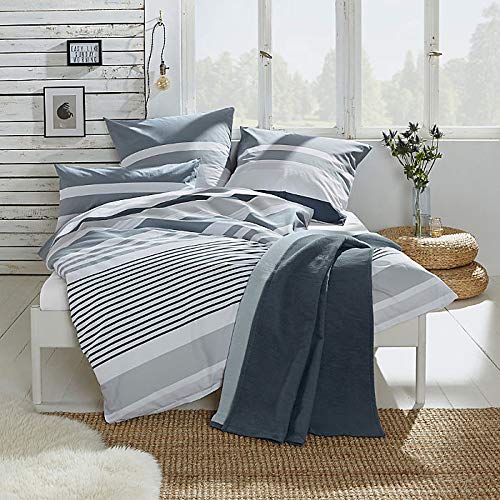 REDBEST Bettwäsche, Bettgarnitur Renforcé anthrazit Größe 40x80 cm / 155x220 cm - mit praktischem Reißverschluss anschmiegsam, strapazierstark, 100% Baumwolle von REDBEST