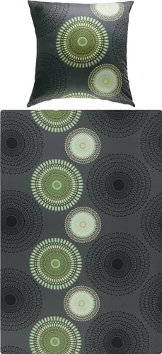 REDBEST Bettwäsche, Bettgarnitur Satin Kreise anthrazit-grün Größe 135x200 cm (80x80 cm) - 100% Baumwolle, mit praktischem Reißverschluss (weitere Größen, Farben) von REDBEST