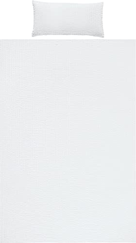 REDBEST Bettwäsche, Bettgarnitur Seersucker Uni Detroit - weich, schnell trocknend, bügelfrei, mit Reißverschluss - weiß Größe 155x220 cm (40x80 cm) von REDBEST