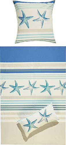 REDBEST Bettwäsche Renforcé blau-beige Größe 1x 155x220 cm + 1x 40x80 cm von REDBEST