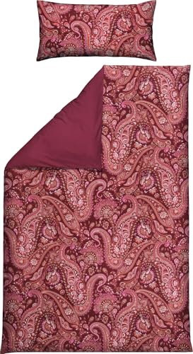 REDBEST Bettwäsche Satin mit Paisley-Muster Beere Größe 40x80 cm / 135x200 cm - Seidenglanz, temperaturausgleichend, pflegeleicht, mit Reißverschluss von REDBEST