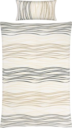 REDBEST Bettwäsche Seersucker beige-grau Größe 1x 155x220 cm + 1x 40x80 cm von REDBEST
