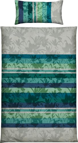 REDBEST Bettwäsche Single-Jersey Blumenmuster Petrol Größe 40x80 cm / 155x200 cm - temperaturausgleichend, bügelfrei, mit Reißverschluss von REDBEST