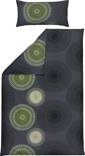 REDBEST Bettwäsche Single-Jersey Mandalas anthrazit-grün Größe 40x80 cm / 155x220 cm - temperaturausgleichend, bügelfrei, mit Reißverschluss von REDBEST
