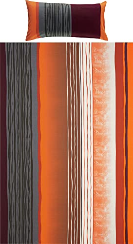 REDBEST Bettwäsche, Bettgarnitur Single-Jersey - Wendekissenbezug, temperaturausgleichend, bügelfrei, mit Reißverschluss - Terra-braun Größe 135x200 cm (40x80 cm) von REDBEST