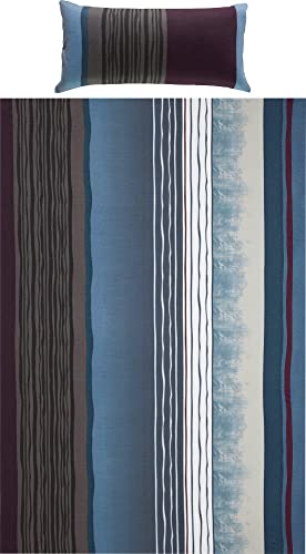 REDBEST Bettwäsche, Bettgarnitur Single-Jersey - Wendekissenbezug, temperaturausgleichend, bügelfrei, mit Reißverschluss - blau-anthrazit Größe 155x200 cm (40x80 cm) von REDBEST