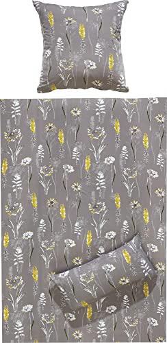 REDBEST Bettwäsche Single-Jersey grau-gelb-weiß Größe 155x200 cm (40x80 cm) von REDBEST