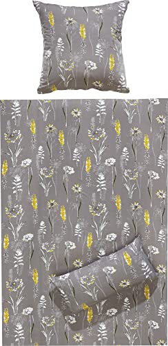 REDBEST Bettwäsche Single-Jersey grau-gelb-weiß Größe 1x 155x220 cm + 1x 40x80 cm von REDBEST