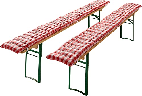 REDBEST Bierbank-Auflage, Sitzauflage Bierzeltgarnitur gepolstert 2er- Pack karo rot Größe 25x220 cm - strapazierstark und langlebig, bequemer Sitzkomfort, mit elastischen Bändern von REDBEST