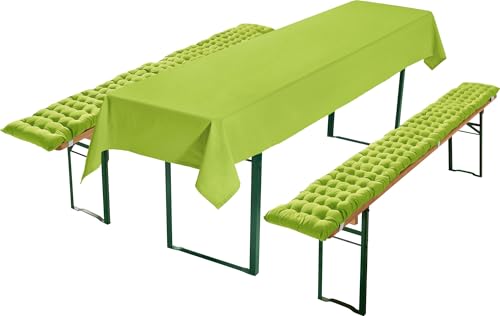 REDBEST Bierbank-Auflagen und Tischdecke 3-teilig apfelgrün Größe 110x260 cm - strapazierstark und langlebig, bequemer Sitzkomfort, mit elastischen Bändern von REDBEST