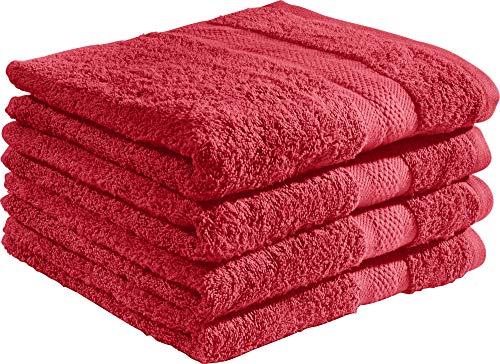 REDBEST Duschtuchset, Frottierset 4er-Pack Chicago - saugstark, strapazierfähig, ideal für Reisen, Sport - rot Größe 70x140 cm (weitere Farben) von REDBEST