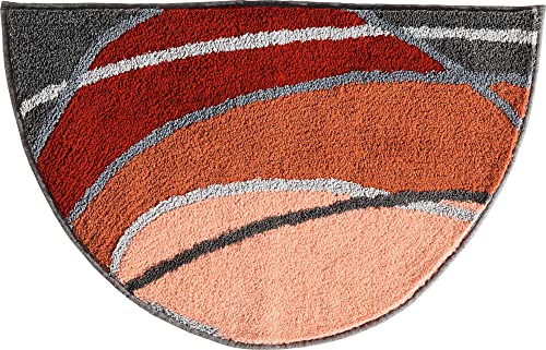 REDBEST Duschvorlage halbrund, Duschmatte Lynn Terra Größe 50x80 cm - rutschhemmend, Flauschiger Flor, pflegeleicht, für Fußbodenheizung geeignet von REDBEST