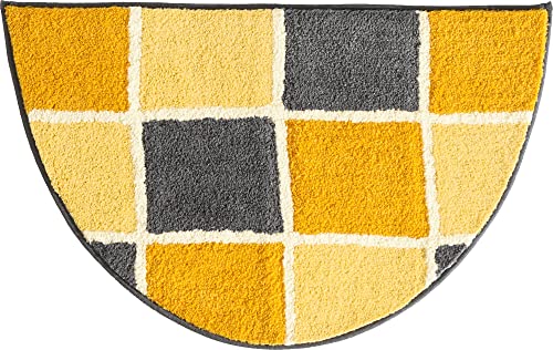 REDBEST Duschvorlage halbrund, Duschmatte karo Los Angeles - rutschhemmend, Flauschiger Flor, pflegeleicht, für Fußbodenheizung geeignet - gelb Größe 50x80 cm von REDBEST