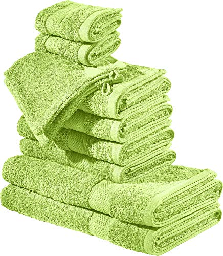 REDBEST Frottier-Set 10-TLG. Chicago apfelgrün Größe - Handtuch, Duschtuch, Gästetuch, Waschhandschuh - saugstark, strapazierfähig, ideal für Reisen, Sport von REDBEST