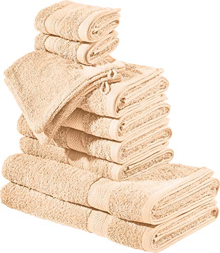 REDBEST Frottier-Set 10-TLG. Chicago apricot Größe - Handtuch, Duschtuch, Gästetuch, Waschhandschuh - saugstark, strapazierfähig, ideal für Reisen, Sport von REDBEST