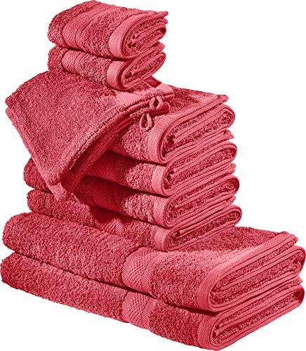 REDBEST Frottier-Set 10-TLG. Chicago rot Größe - Handtuch, Duschtuch, Gästetuch, Waschhandschuh - saugstark, strapazierfähig, ideal für Reisen, Sport von REDBEST