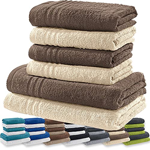 REDBEST Handtuchset, Frottierset New York 2-farbig 6-TLG. Taupe-Creme - leichte, weiche Qualität, saugstark, sehr strapazierfähig, 100% Baumwolle (weitere Farben) von REDBEST