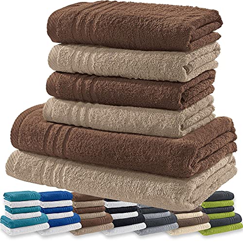 REDBEST Handtuchset, Frottierset New York 2-farbig 6-TLG. braun-beige - leichte, weiche Qualität, saugstark, sehr strapazierfähig, 100% Baumwolle (weitere Farben) von REDBEST