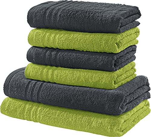 REDBEST Handtuchset, Frottierset New York 2-farbig 6-TLG. hellgrün-anthrazit - leichte, weiche Qualität, saugstark, sehr strapazierfähig, 100% Baumwolle von REDBEST